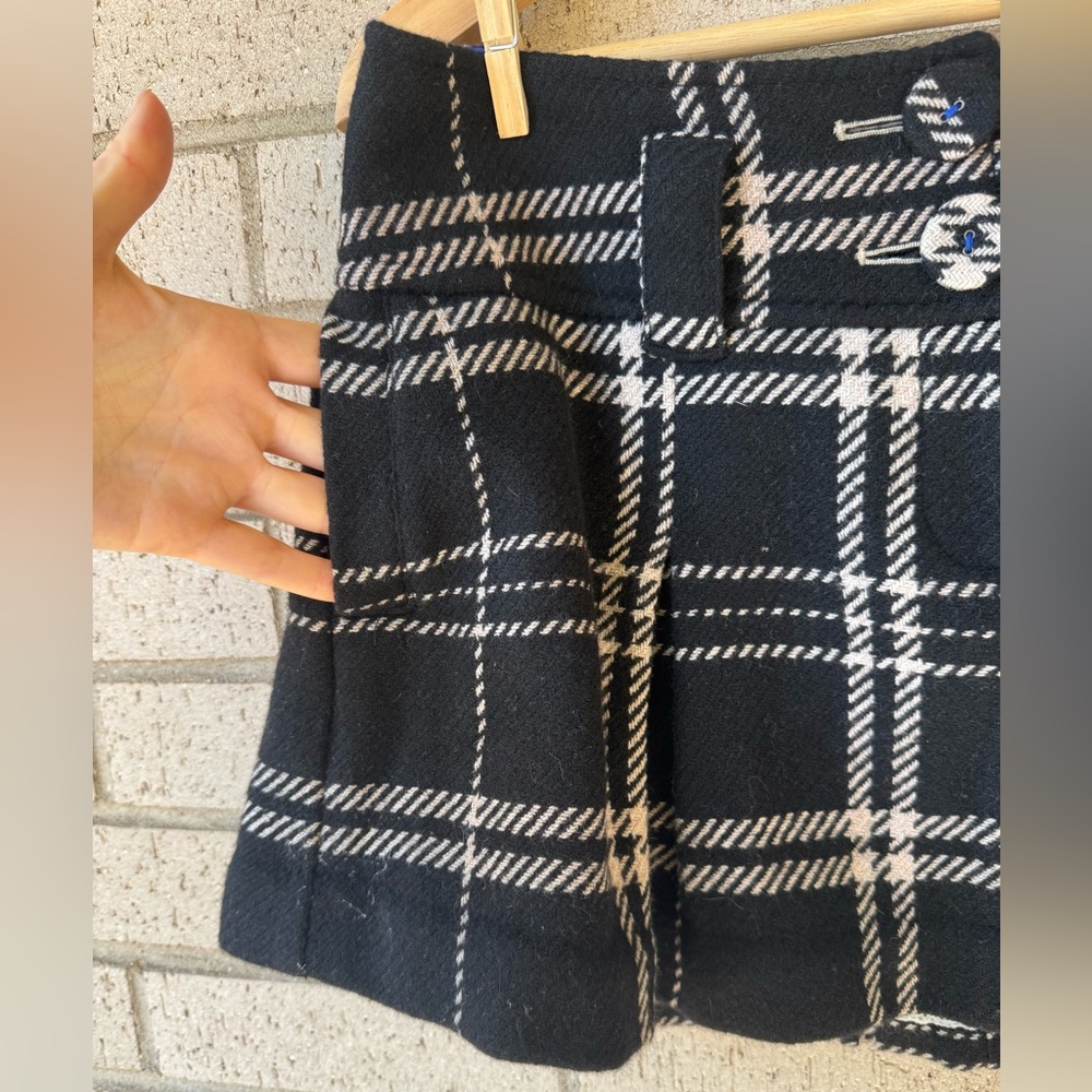 Vintage Y2K American Eagle Black Cream Plaid Wool Blend Mini Micro Skirt Sz 8 - Picture 3 of 9
